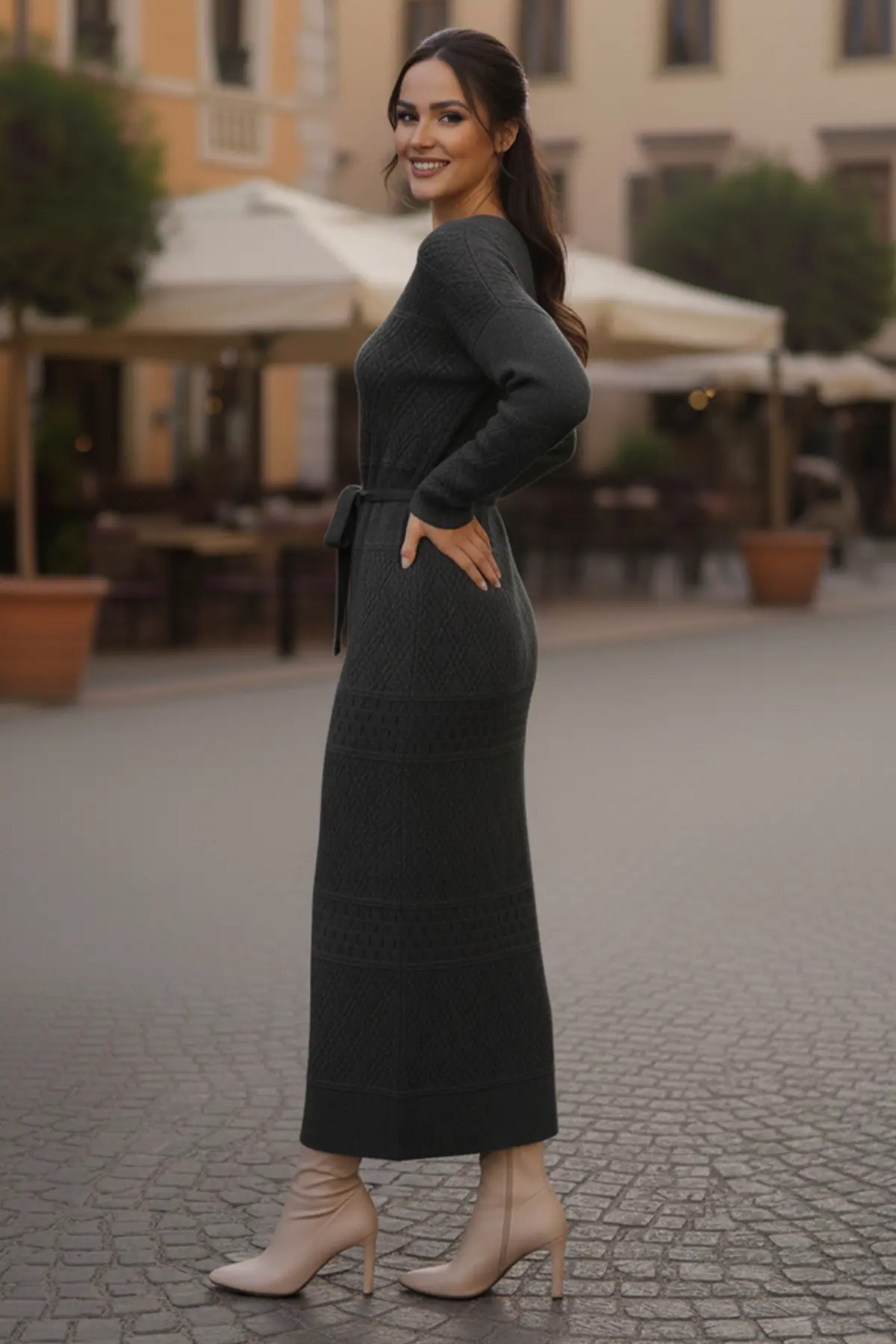 Mesh Knitted Dress With Diamond Pattern-detail