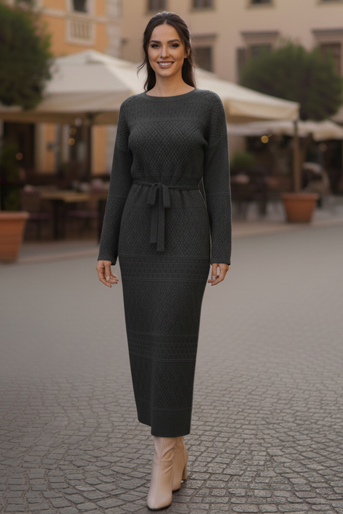 Mesh Knitted Dress With Diamond Pattern