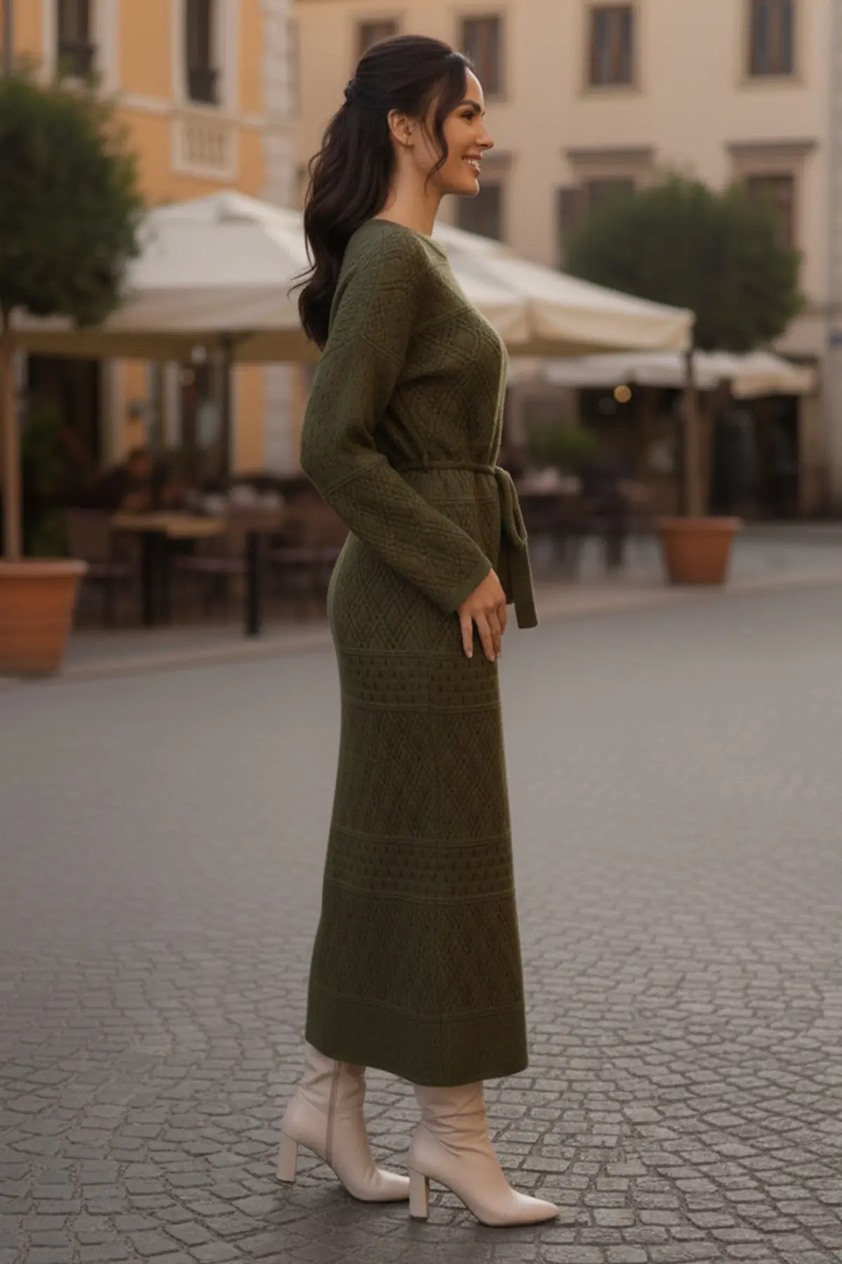 Mesh Knitted Dress With Diamond Pattern-detail