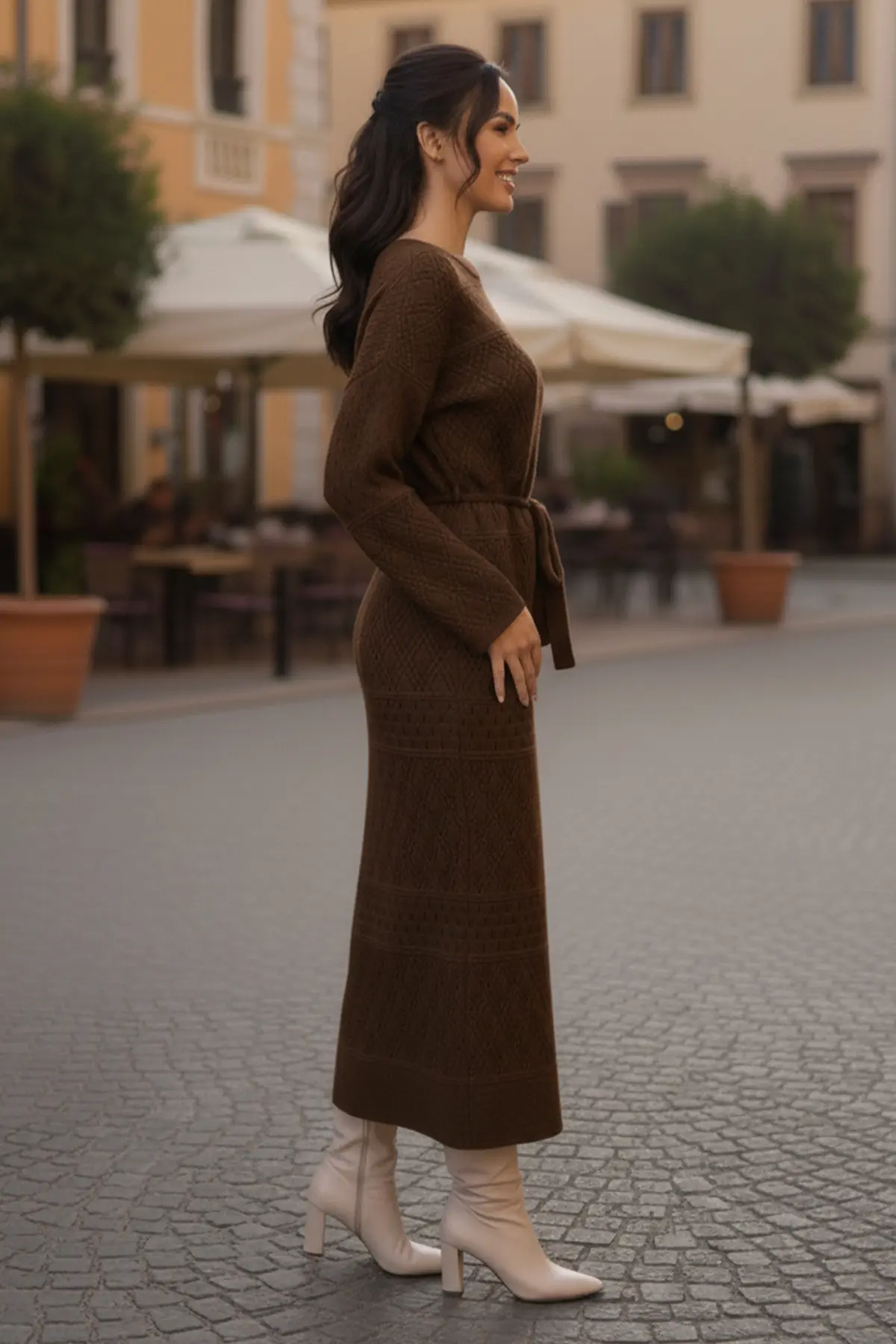 Mesh Knitted Dress With Diamond Pattern-detail