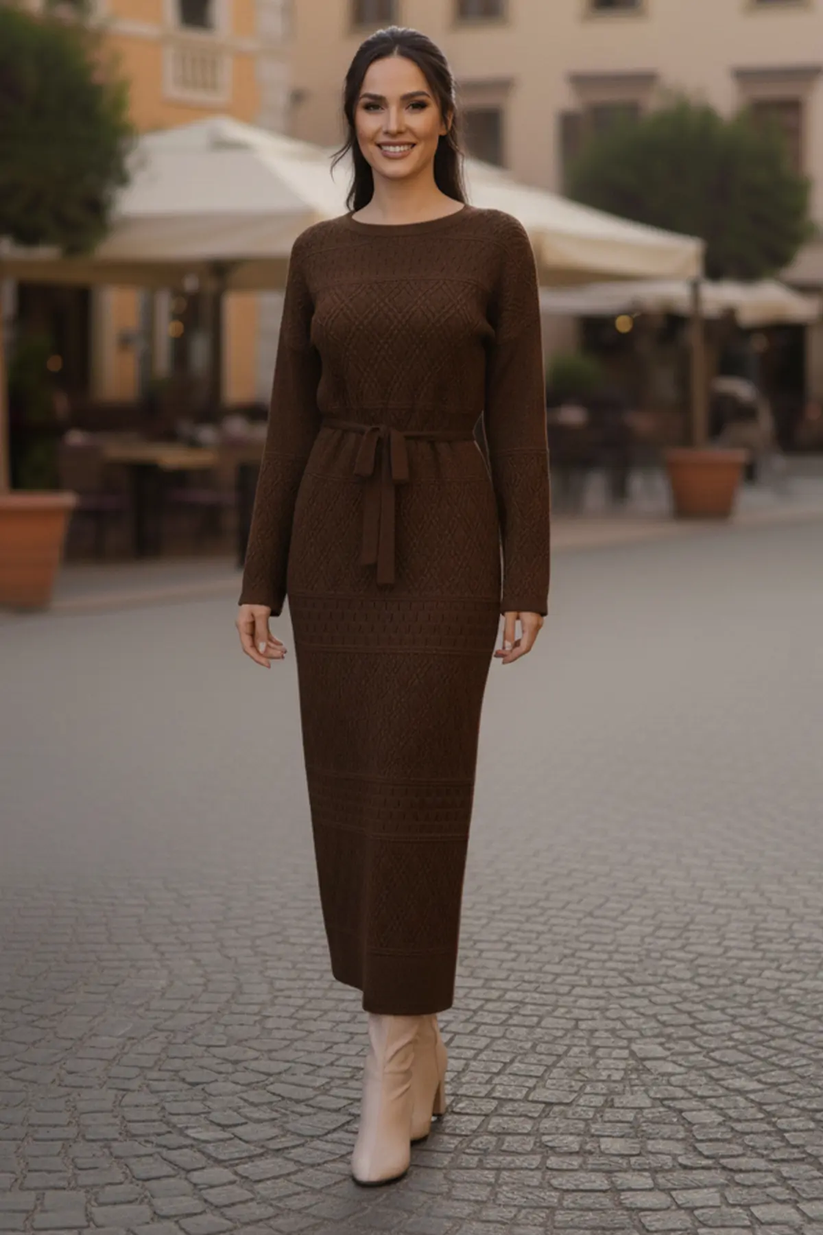 Mesh Knitted Dress With Diamond Pattern