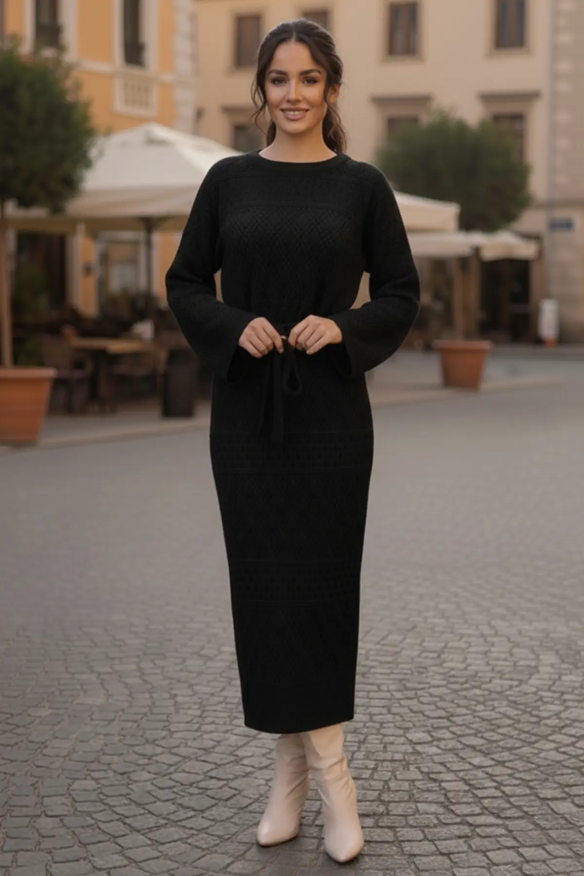 Mesh Knitted Dress With Diamond Pattern-detail