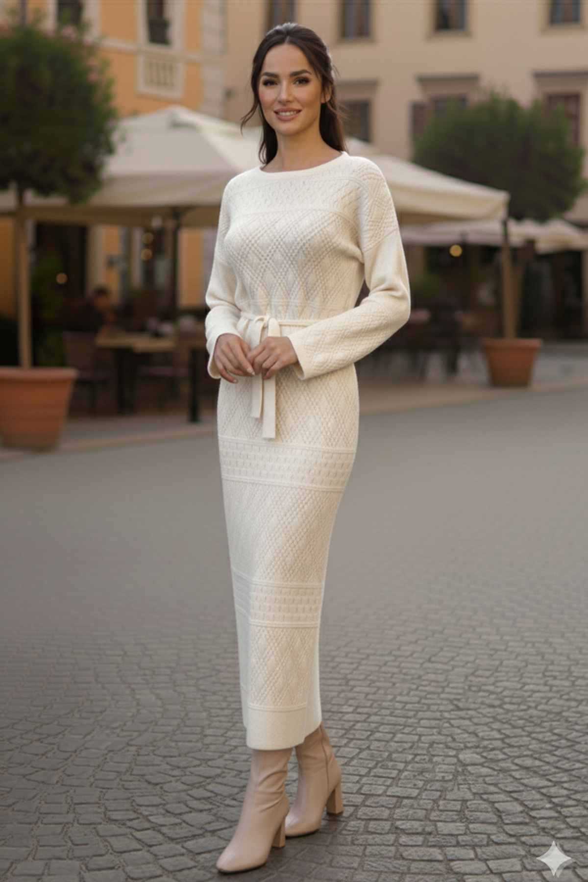 Mesh Knitted Dress With Diamond Pattern