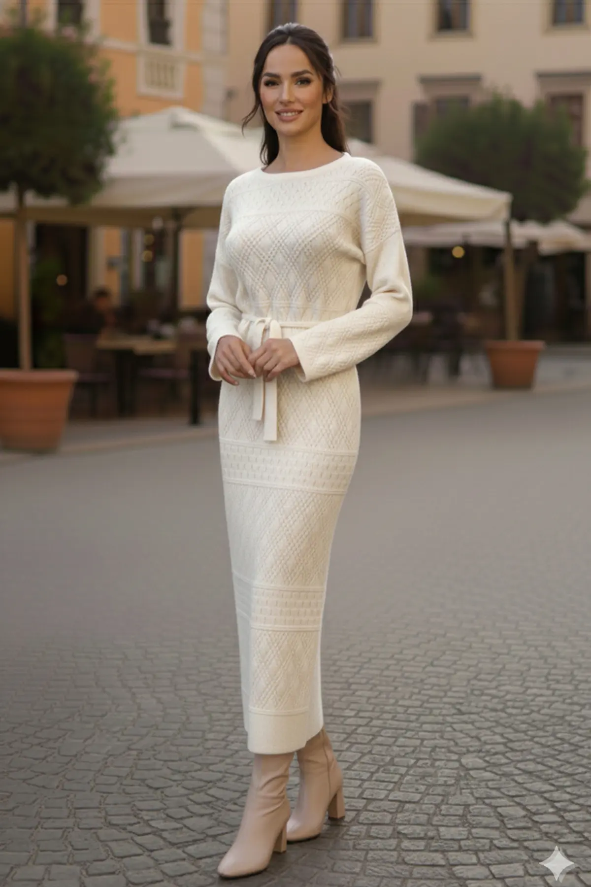 Mesh Knitted Dress With Diamond Pattern