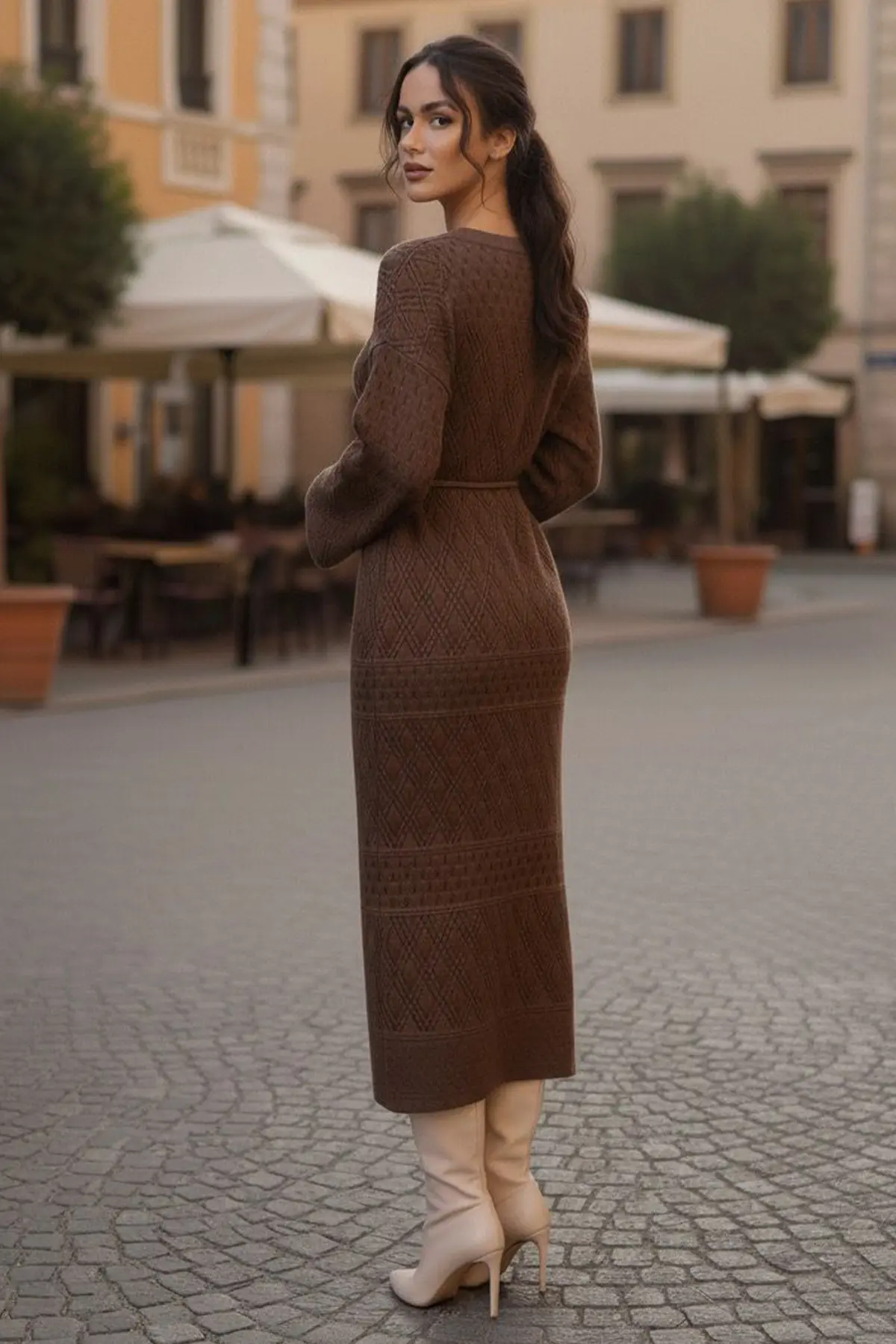 Mesh Knitted Dress With Diamond Pattern-detail
