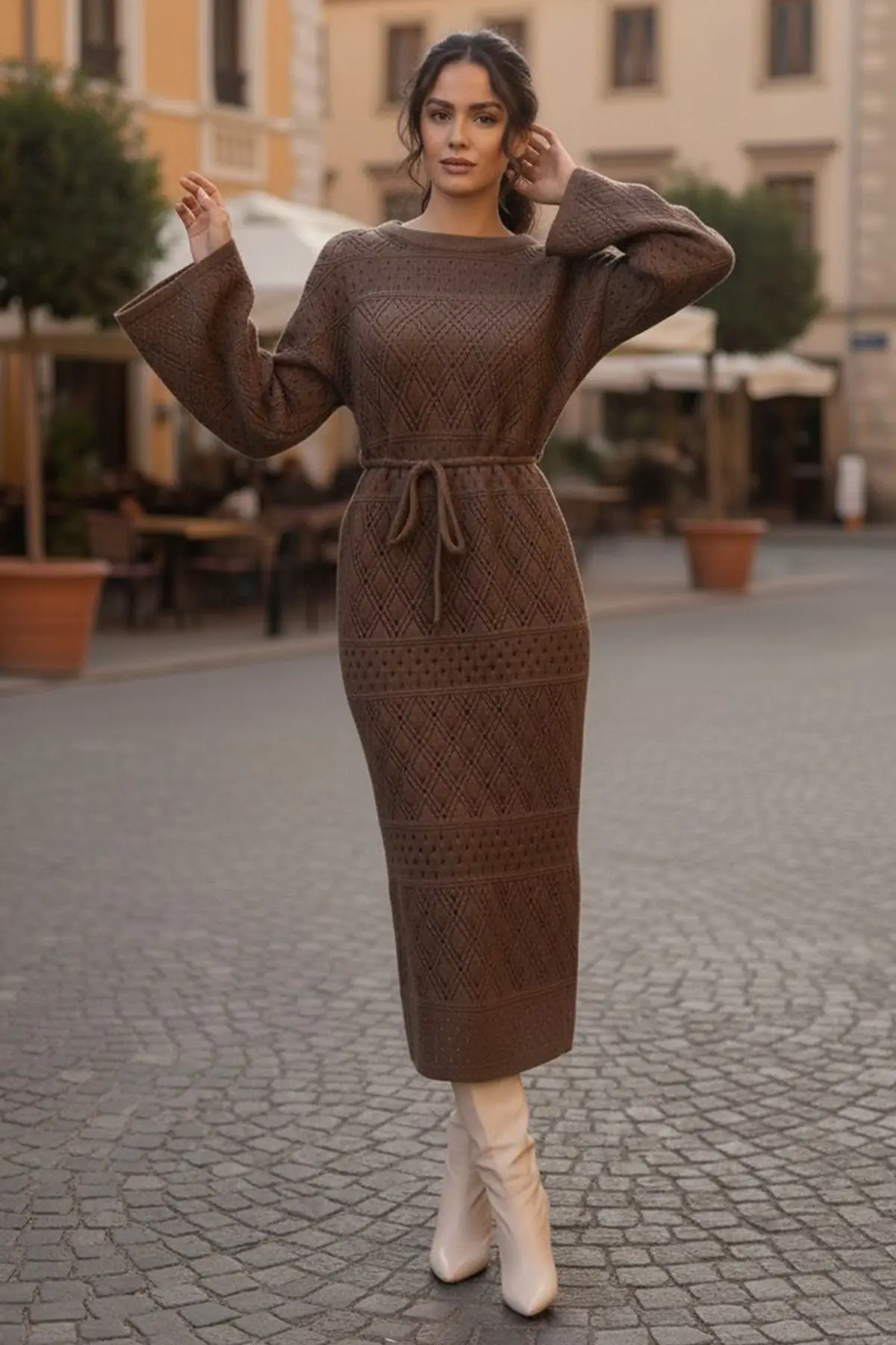 Mesh Knitted Dress With Diamond Pattern