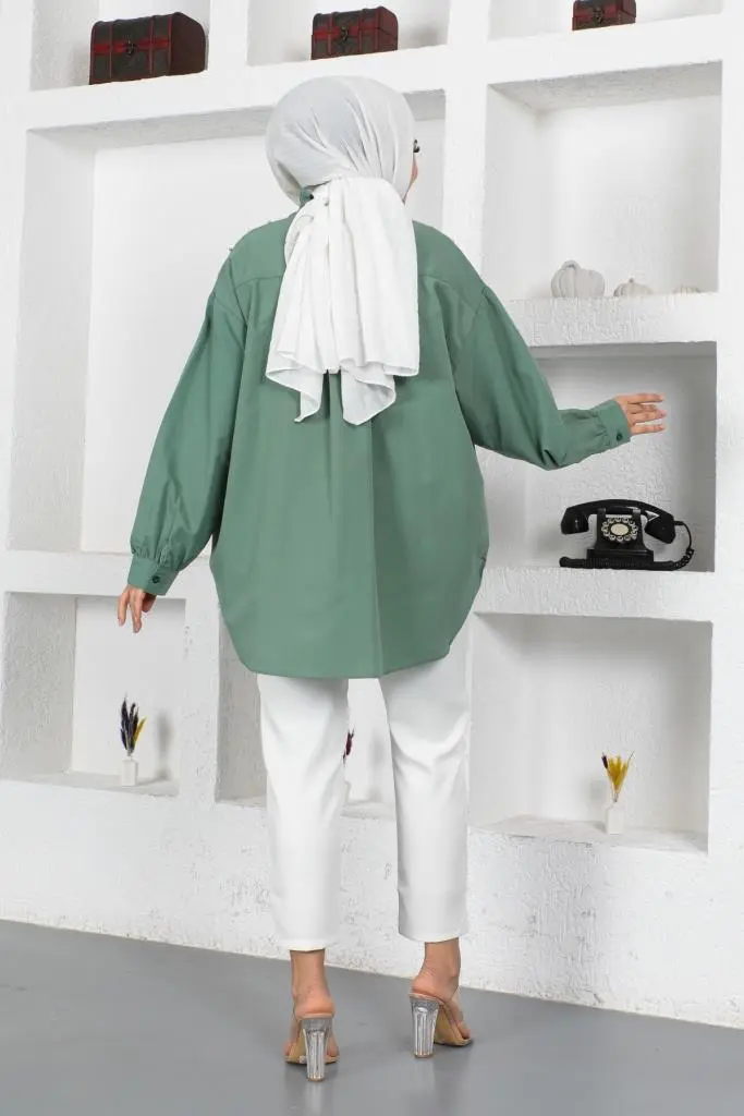Mint Bead Detailed Hijab Shirt-detail