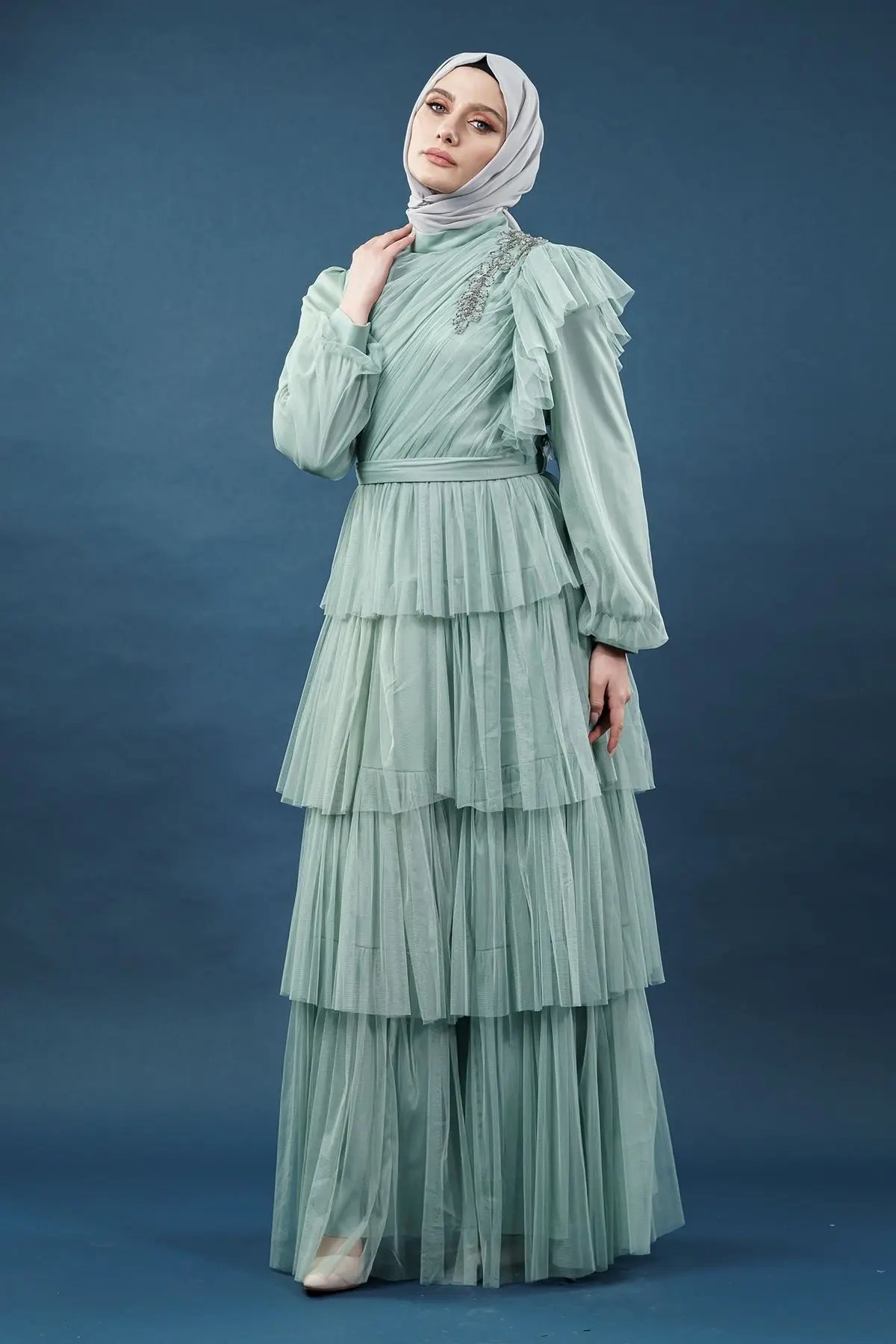 Mint Color Evening Dress-detail