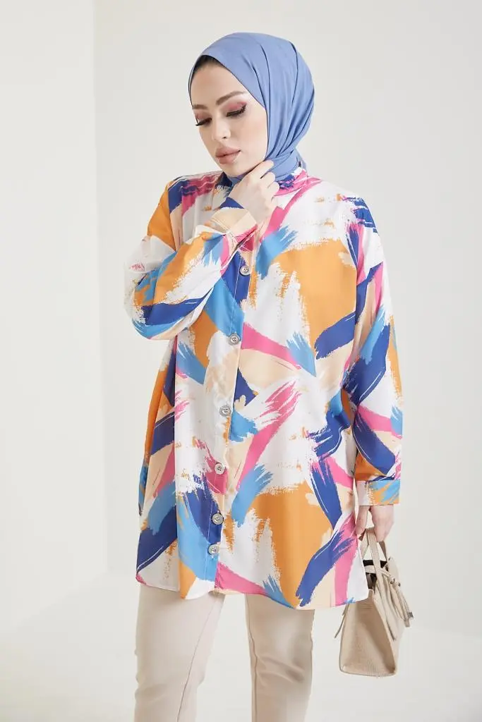 Mustard Patterned Hijab Shirt-detail