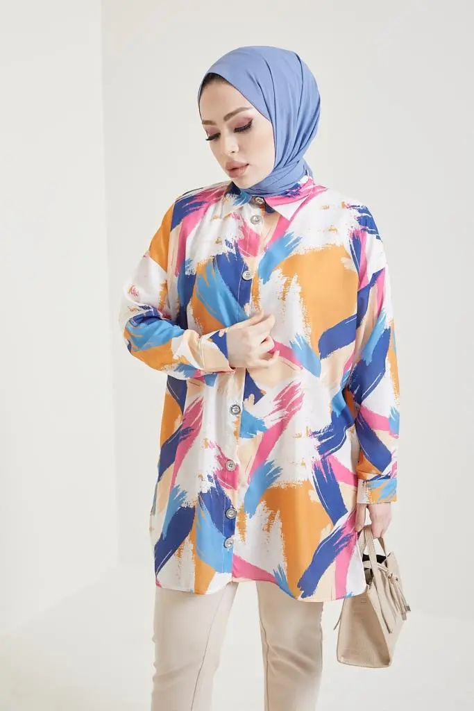 Mustard Patterned Hijab Shirt-detail