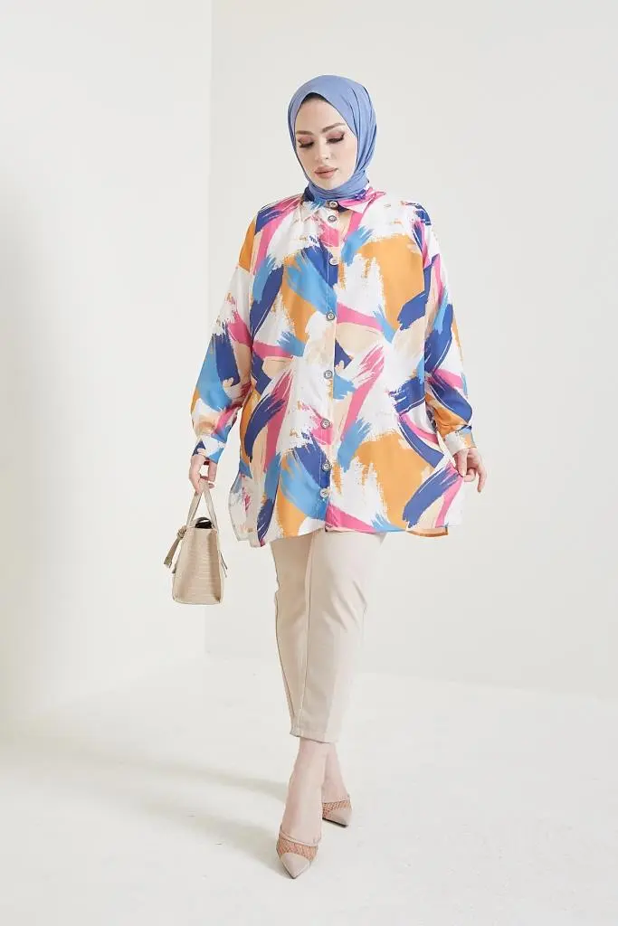 Mustard Patterned Hijab Shirt-detail