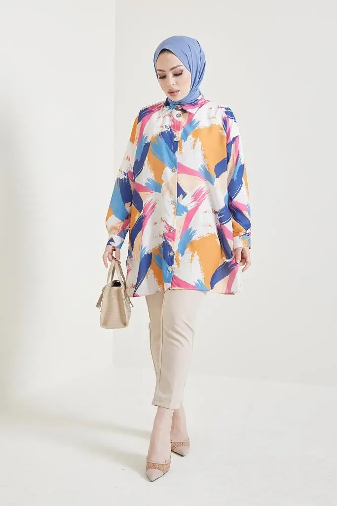 Mustard Patterned Hijab Shirt-detail