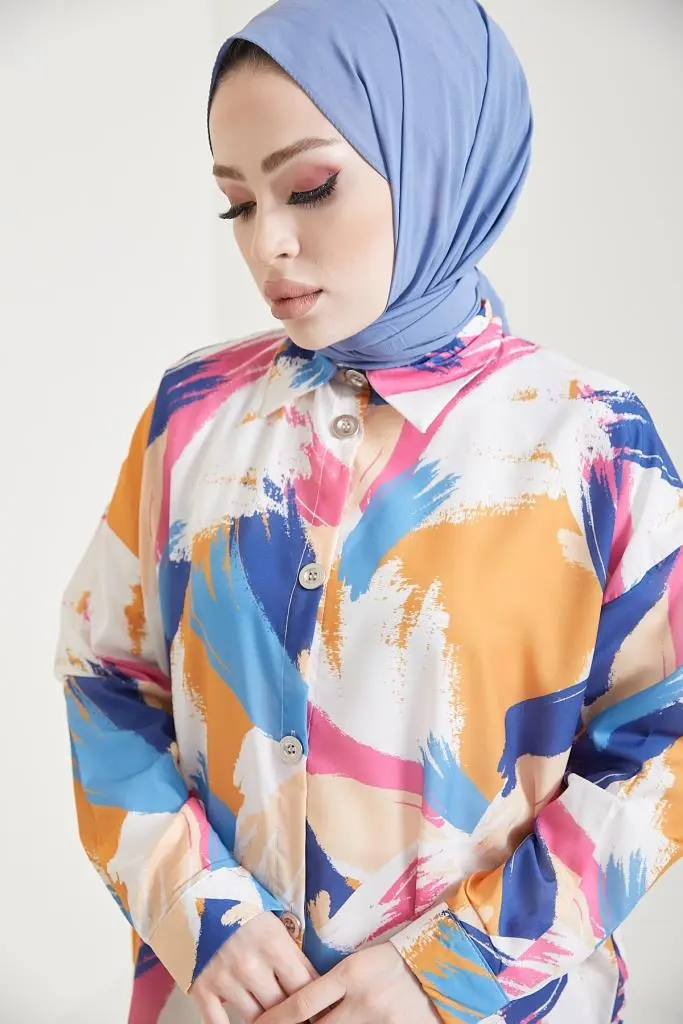 Mustard Patterned Hijab Shirt-detail