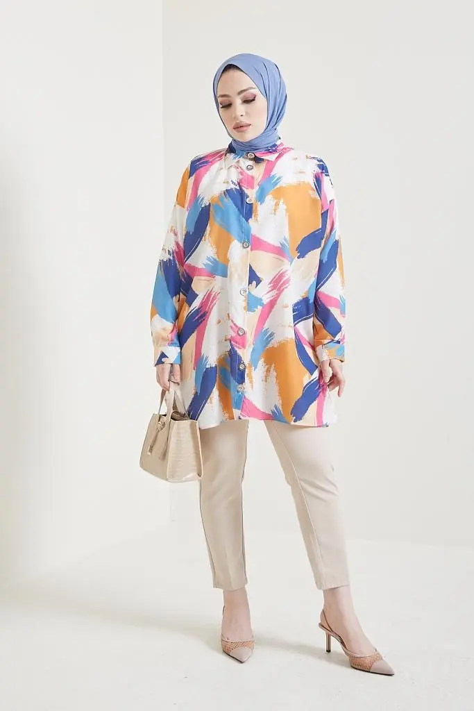 Mustard Patterned Hijab Shirt 