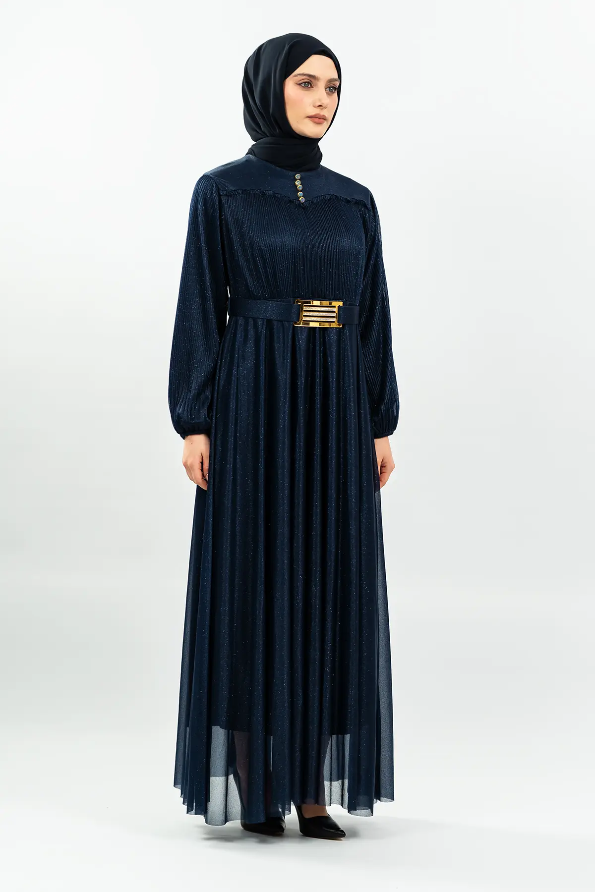 Navy Blue Glittery Evening Dress-detail