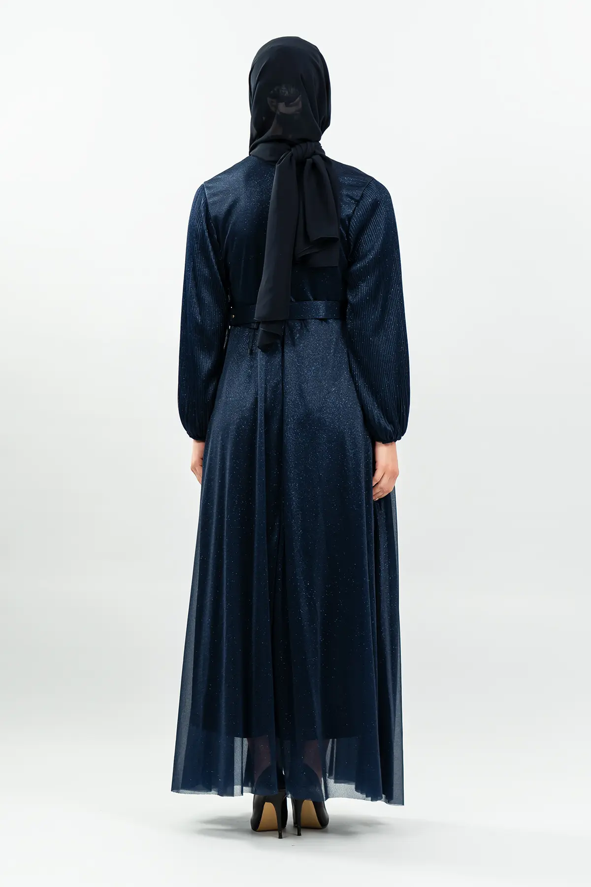 Navy Blue Glittery Evening Dress-detail