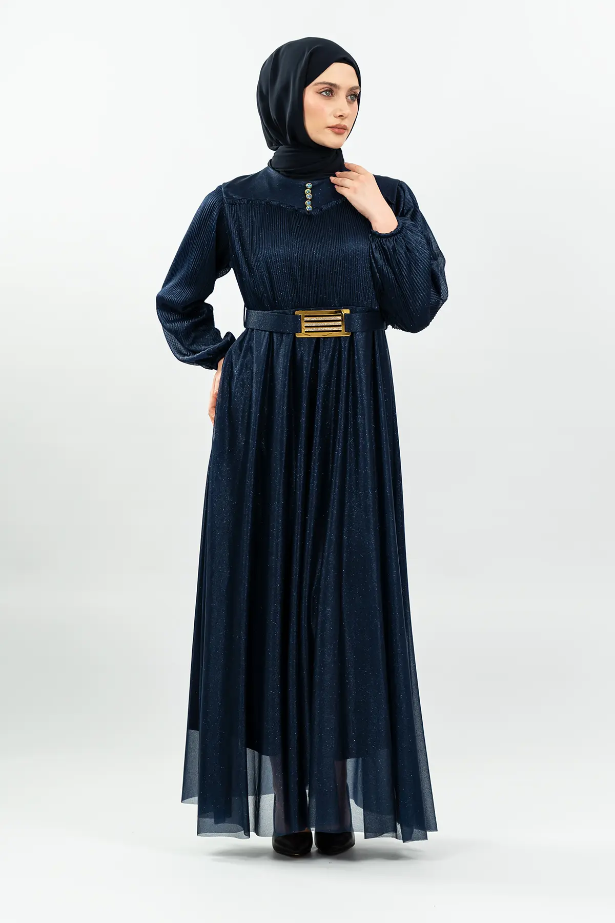 Navy Blue Glittery Evening Dress-detail