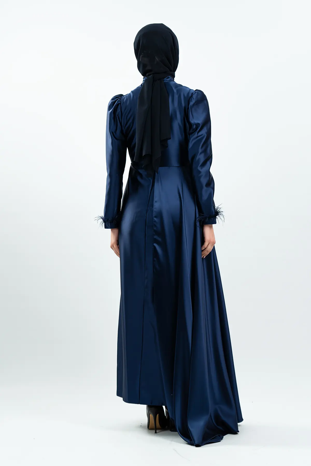 Navy Blue Satin Evening Dress-detail