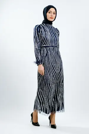 Navy Blue Silvery Evening Dress