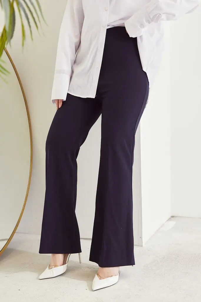 Navy Blue Spanish Cuffed Fabric Trousers-detail