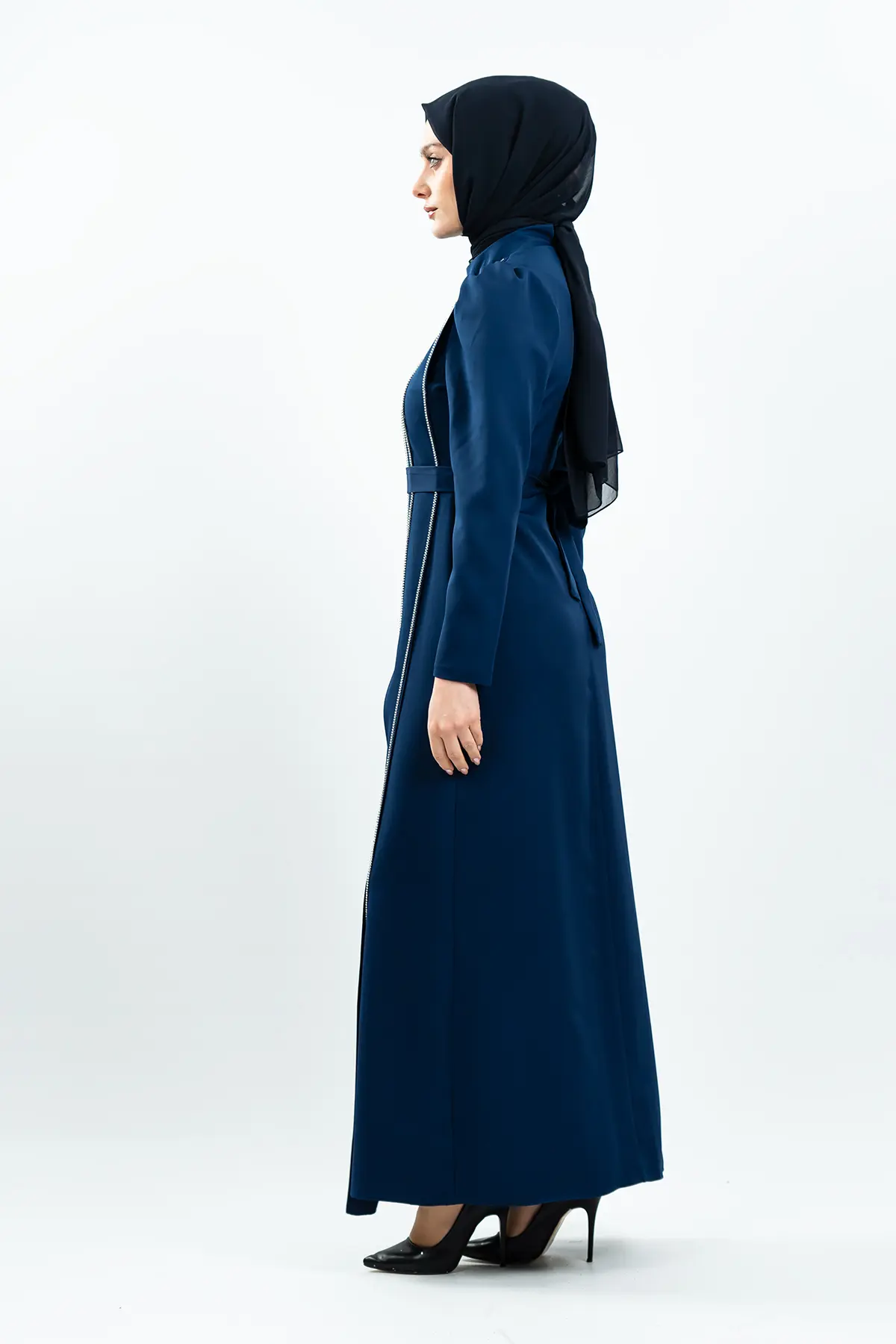 Navy Blue Stone Detailed Evening Dress-detail