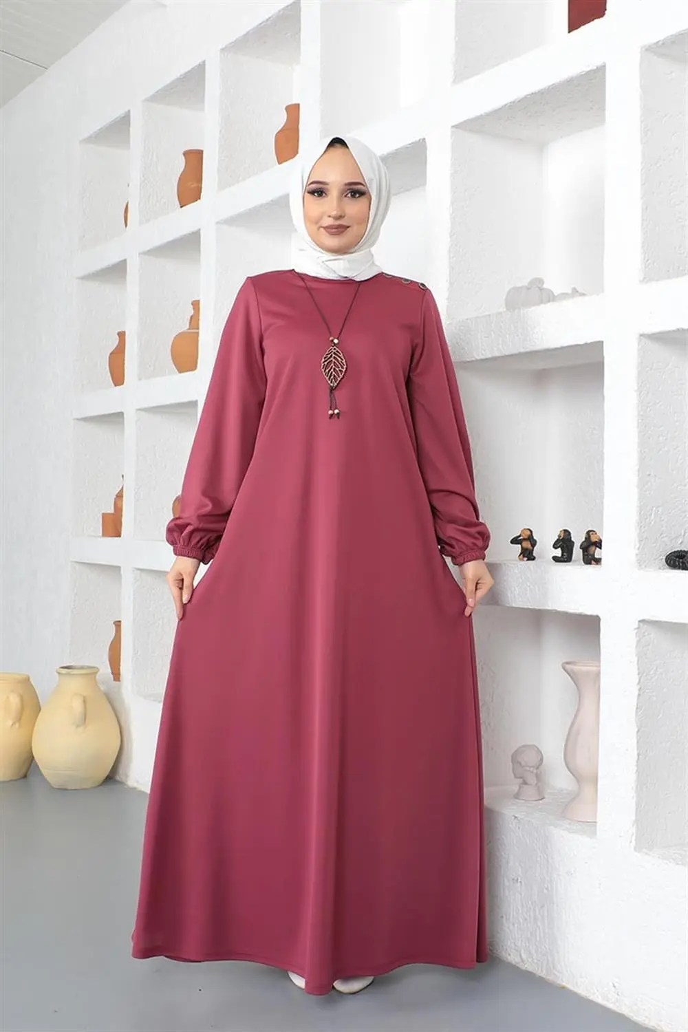 Necklace Crew Neck Hijab Dress-detail