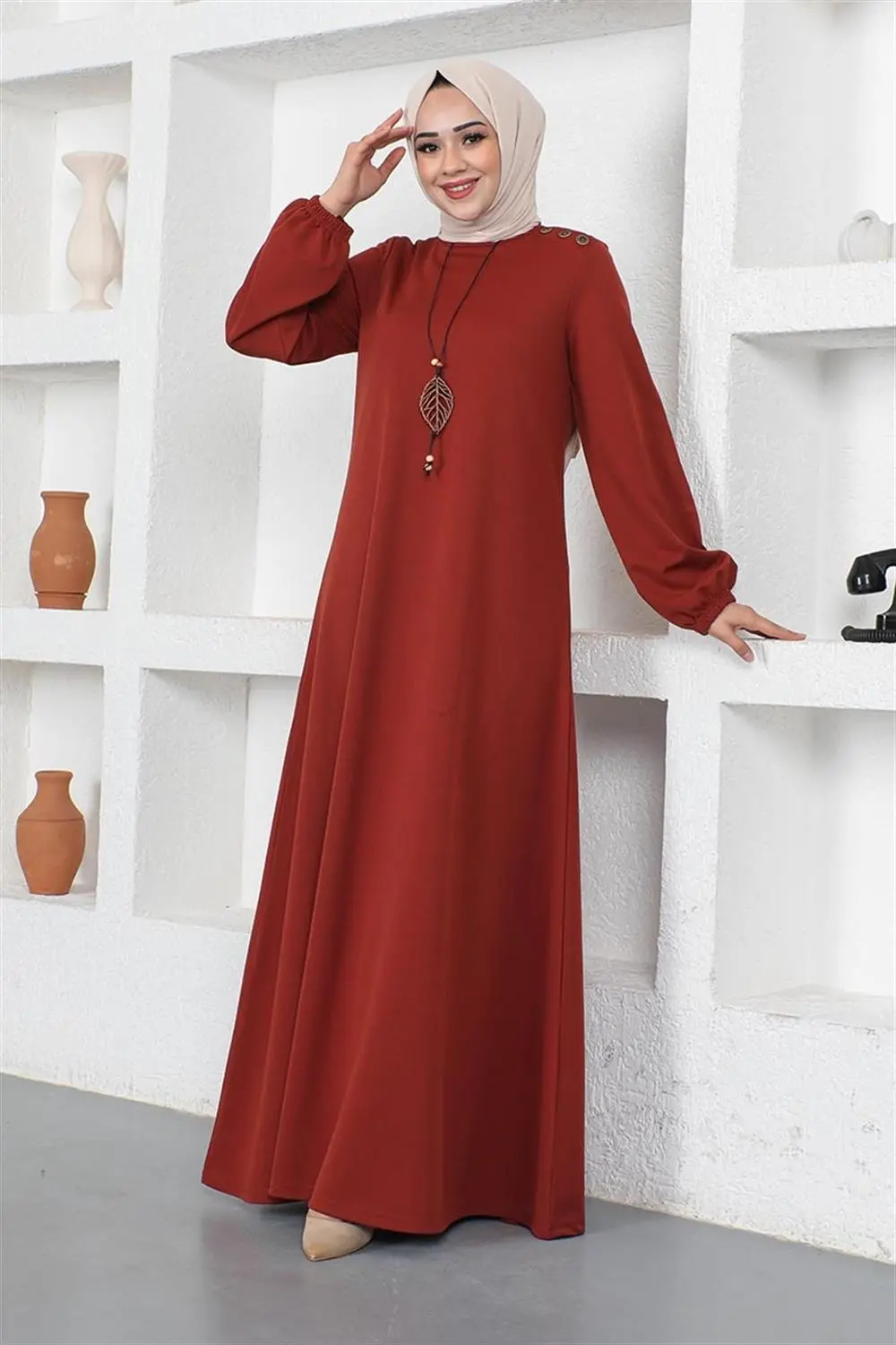 Necklace Crew Neck Hijab Dress-detail