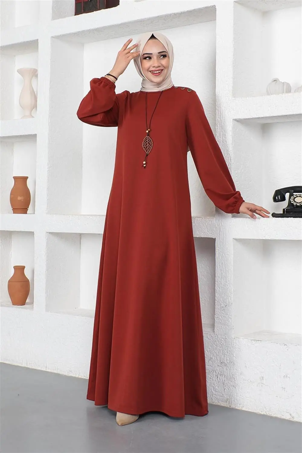 Necklace Crew Neck Hijab Dress-detail