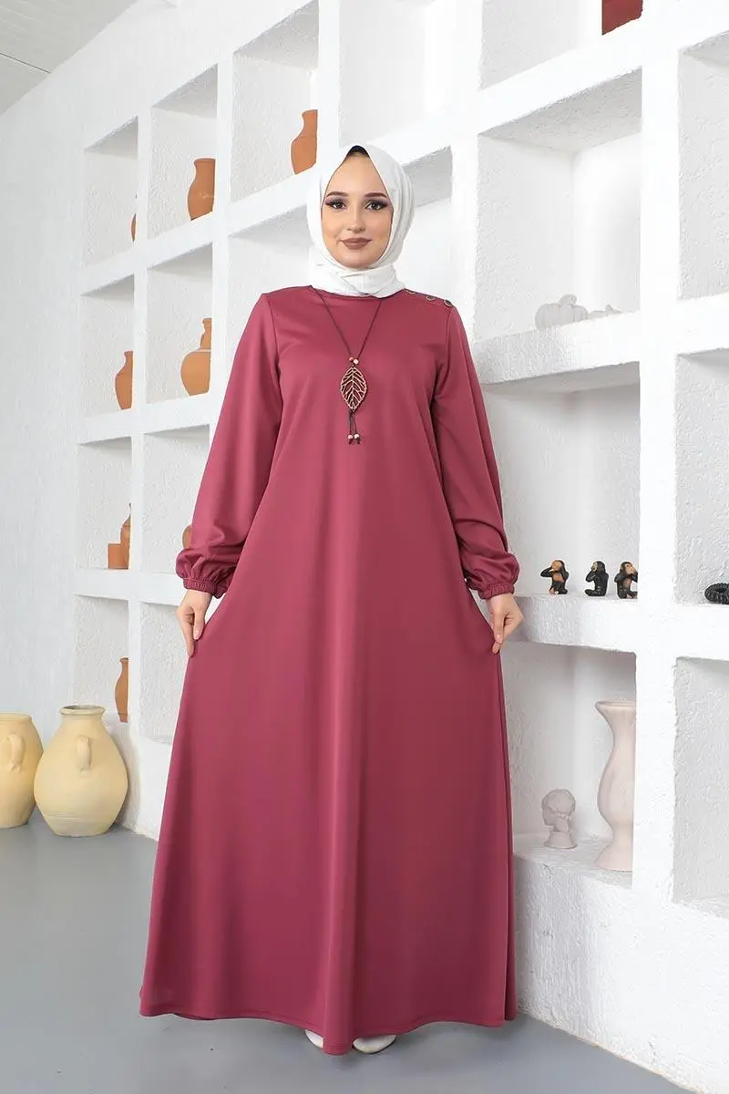 Necklace Crew-neck Modest Dress 2041mg Dusty Rose-detail