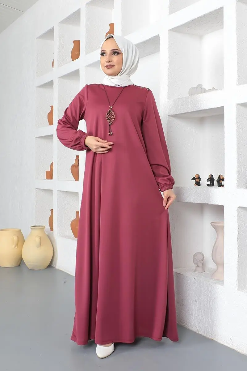 Necklace Crew-neck Modest Dress 2041mg Dusty Rose-detail