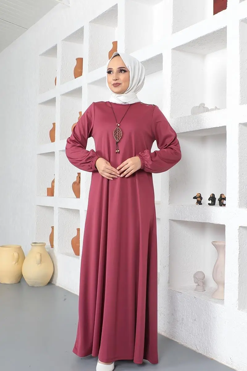 Necklace Crew-neck Modest Dress 2041mg Dusty Rose-detail