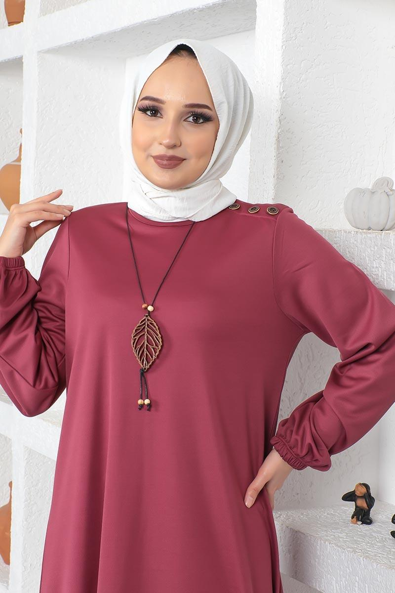 Necklace Crew-neck Modest Dress 2041mg Dusty Rose