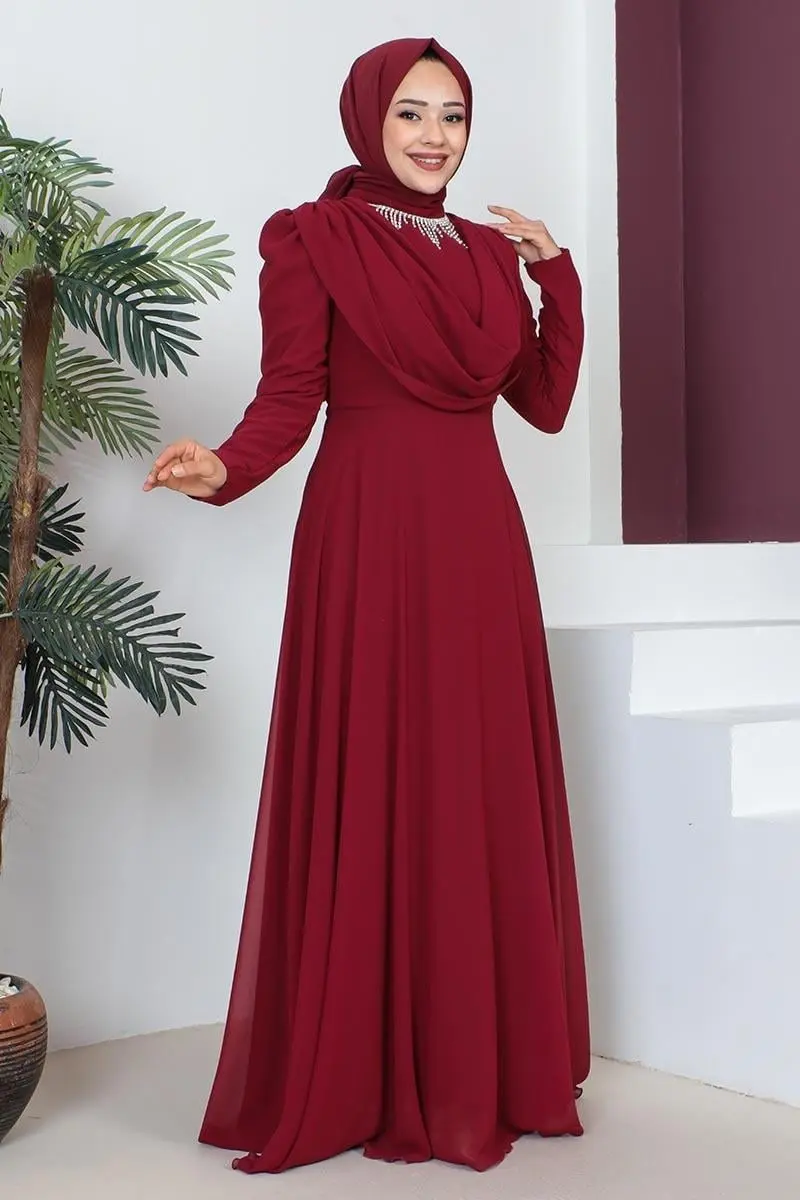 Necklace Hijab Evening Dress-detail