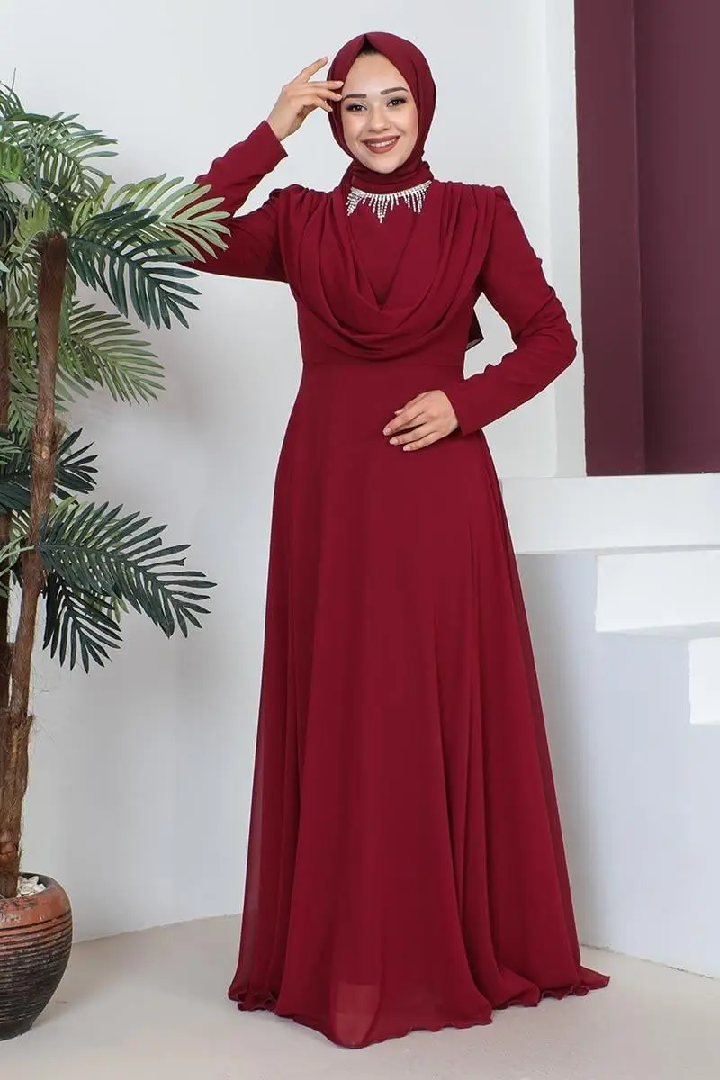 Necklace Hijab Evening Dress-detail