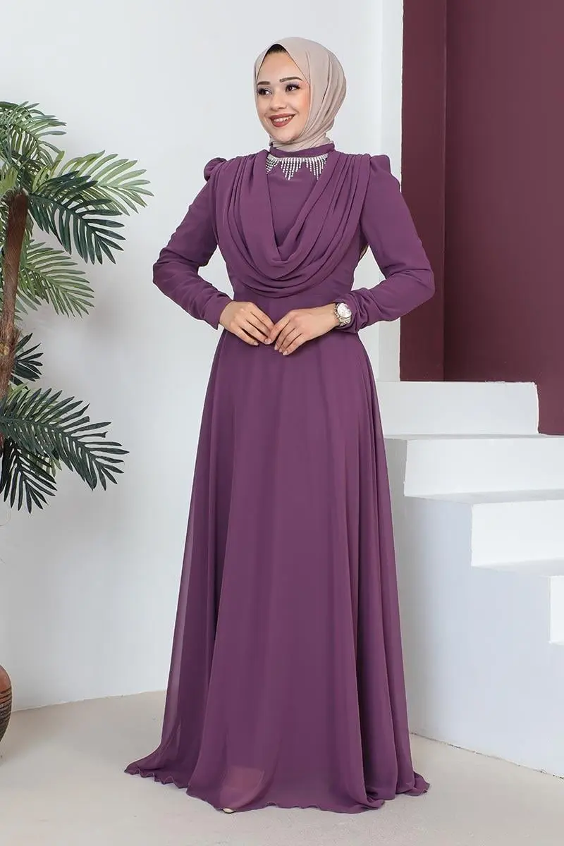 Necklace Hijab Evening Dress-detail