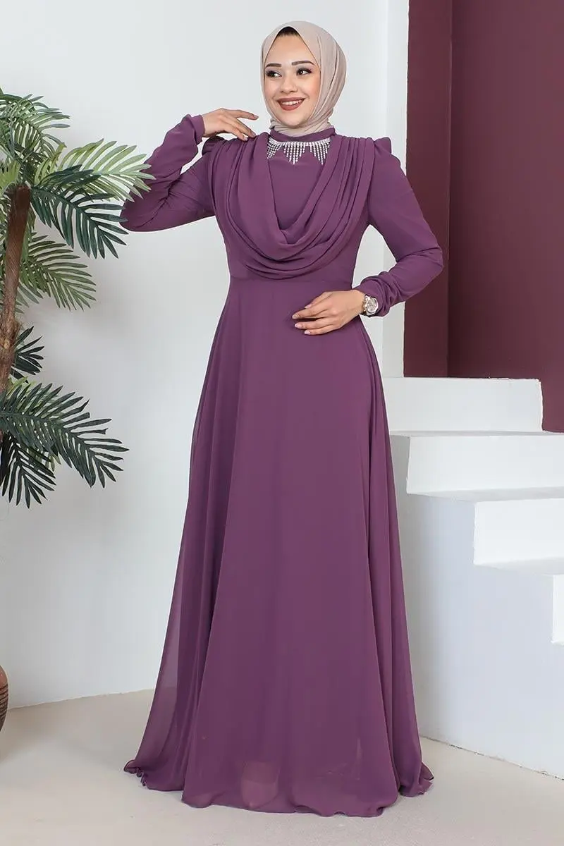 Necklace Hijab Evening Dress-detail