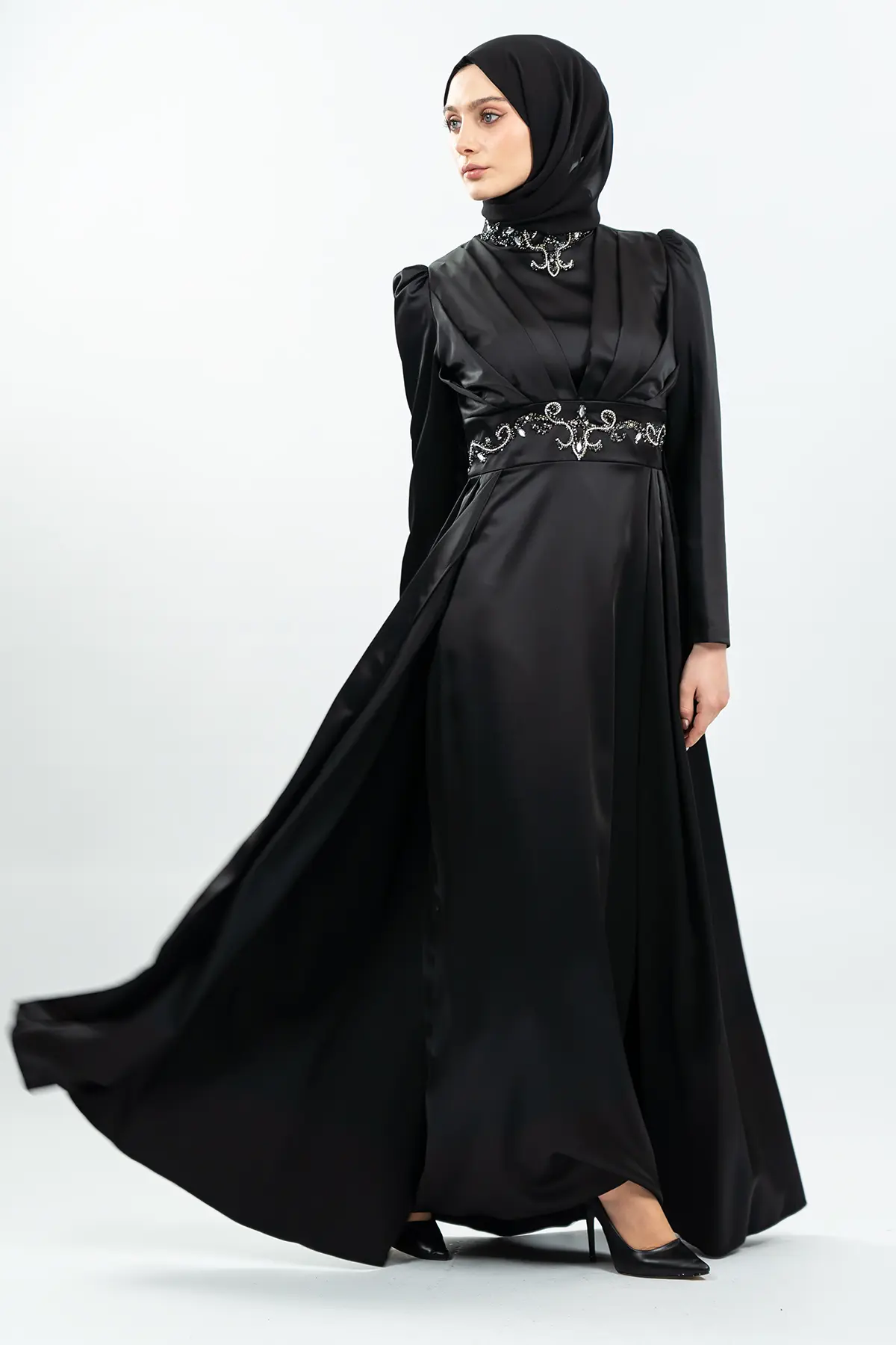 New Black Color Evening Dress-detail