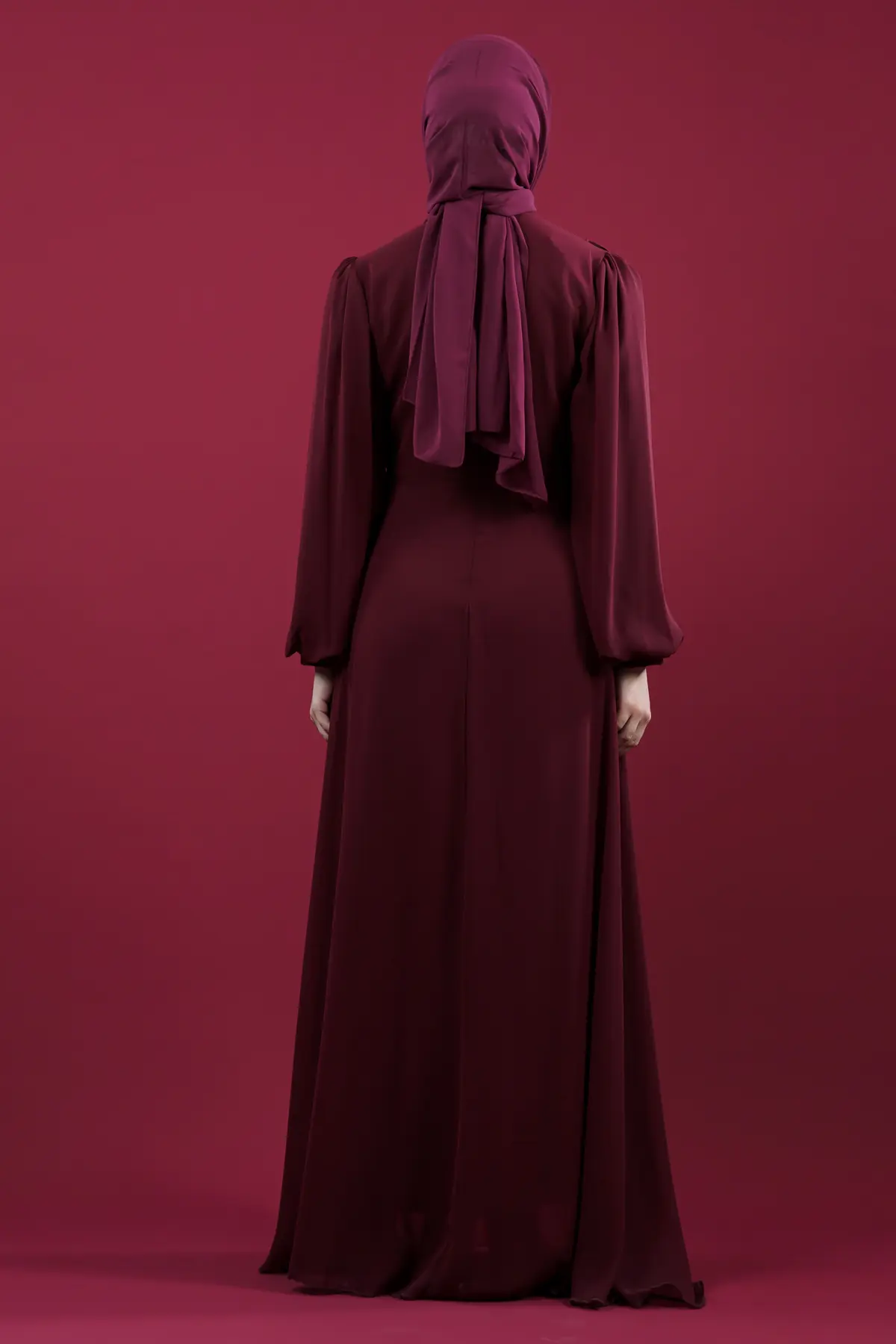 New Claret Red Evening Dress-detail