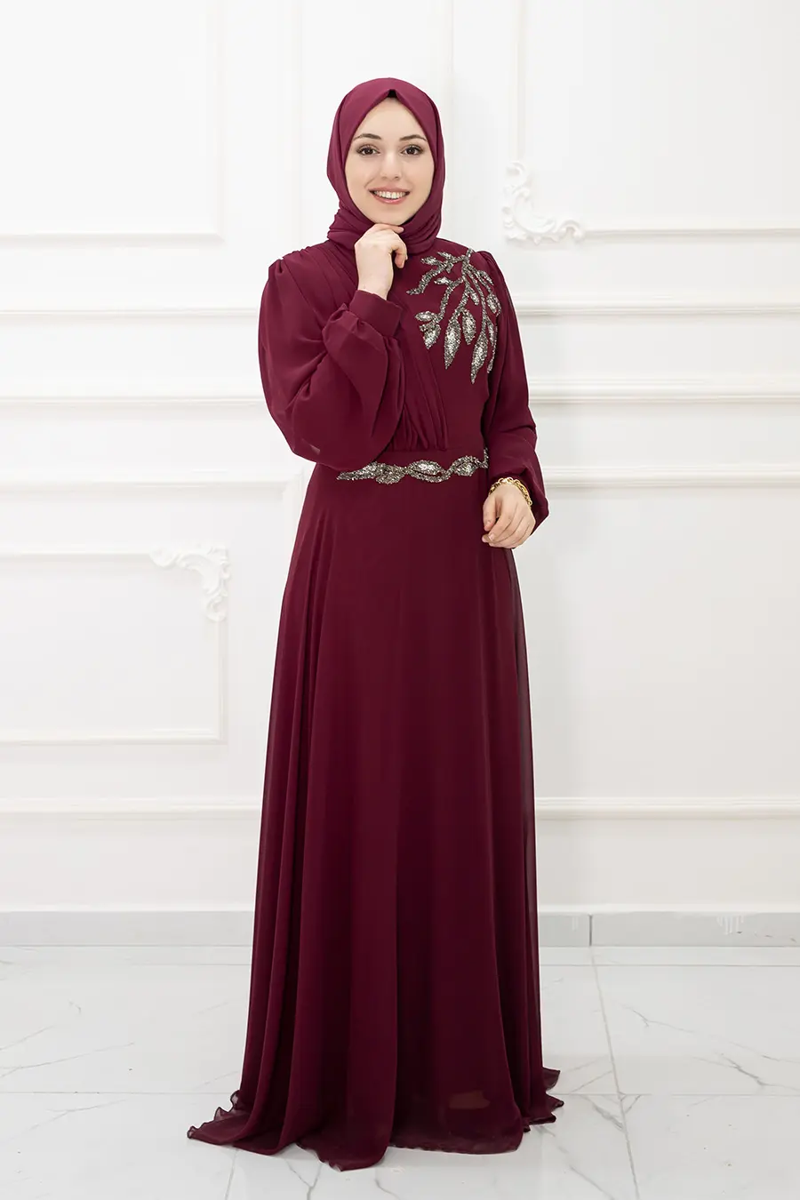 New Claret Red Evening Dress