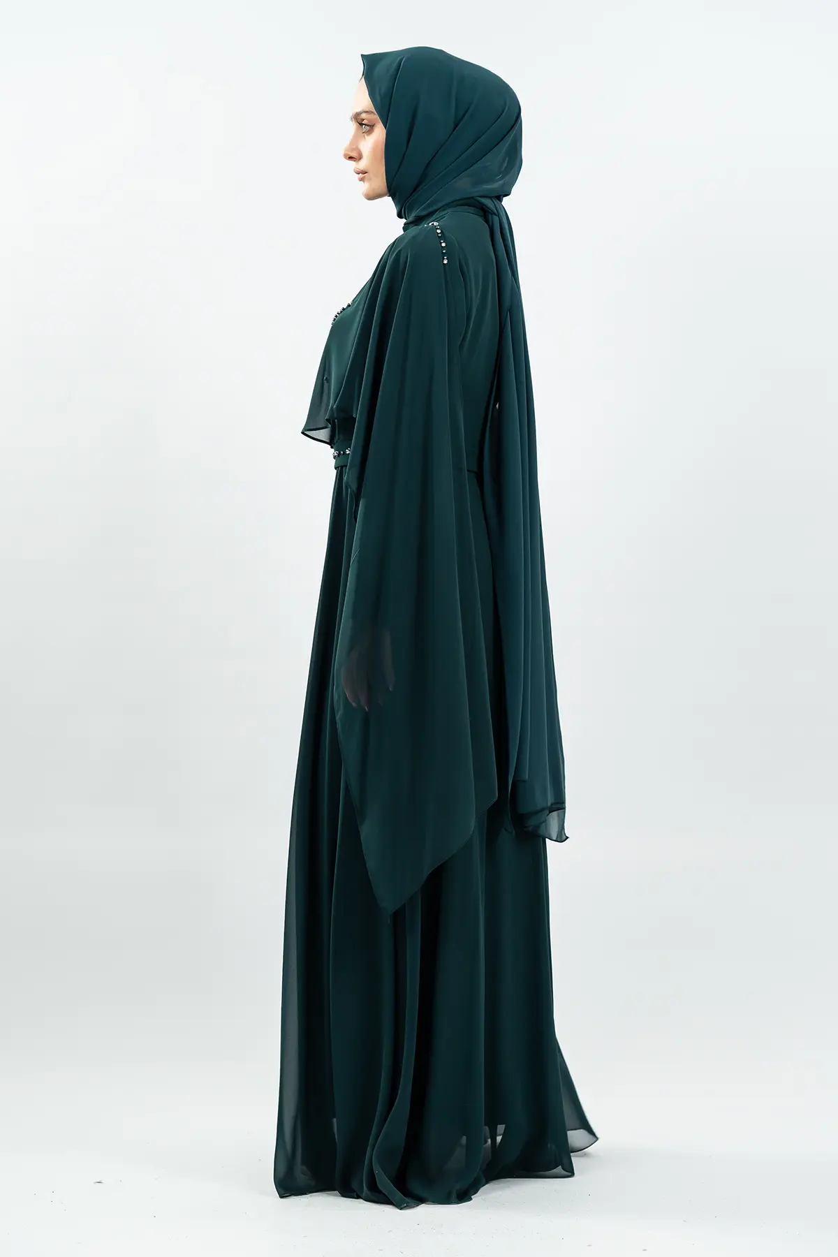 New Haki Color Evening Dress-detail