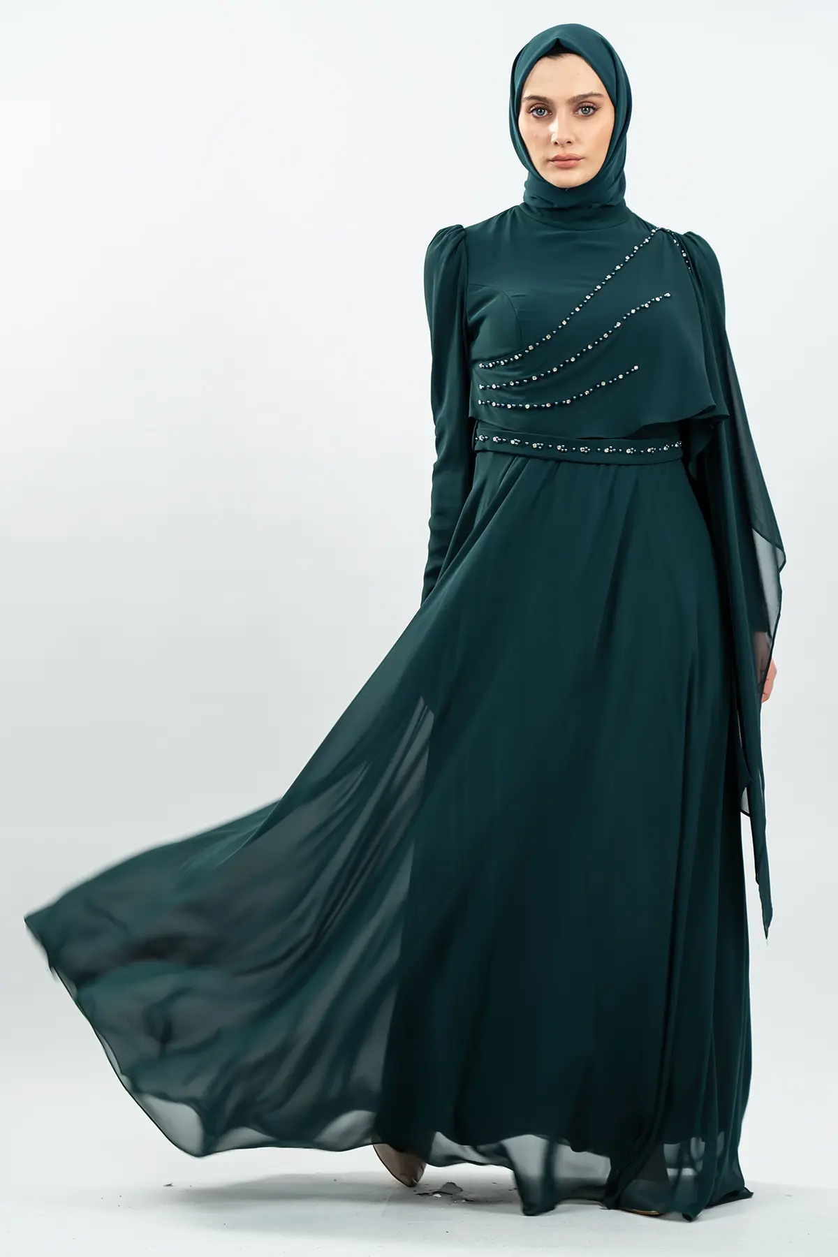 New Haki Color Evening Dress-detail