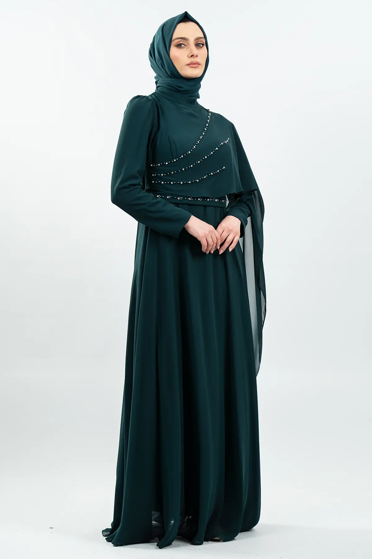 New Haki Color Evening Dress-detail