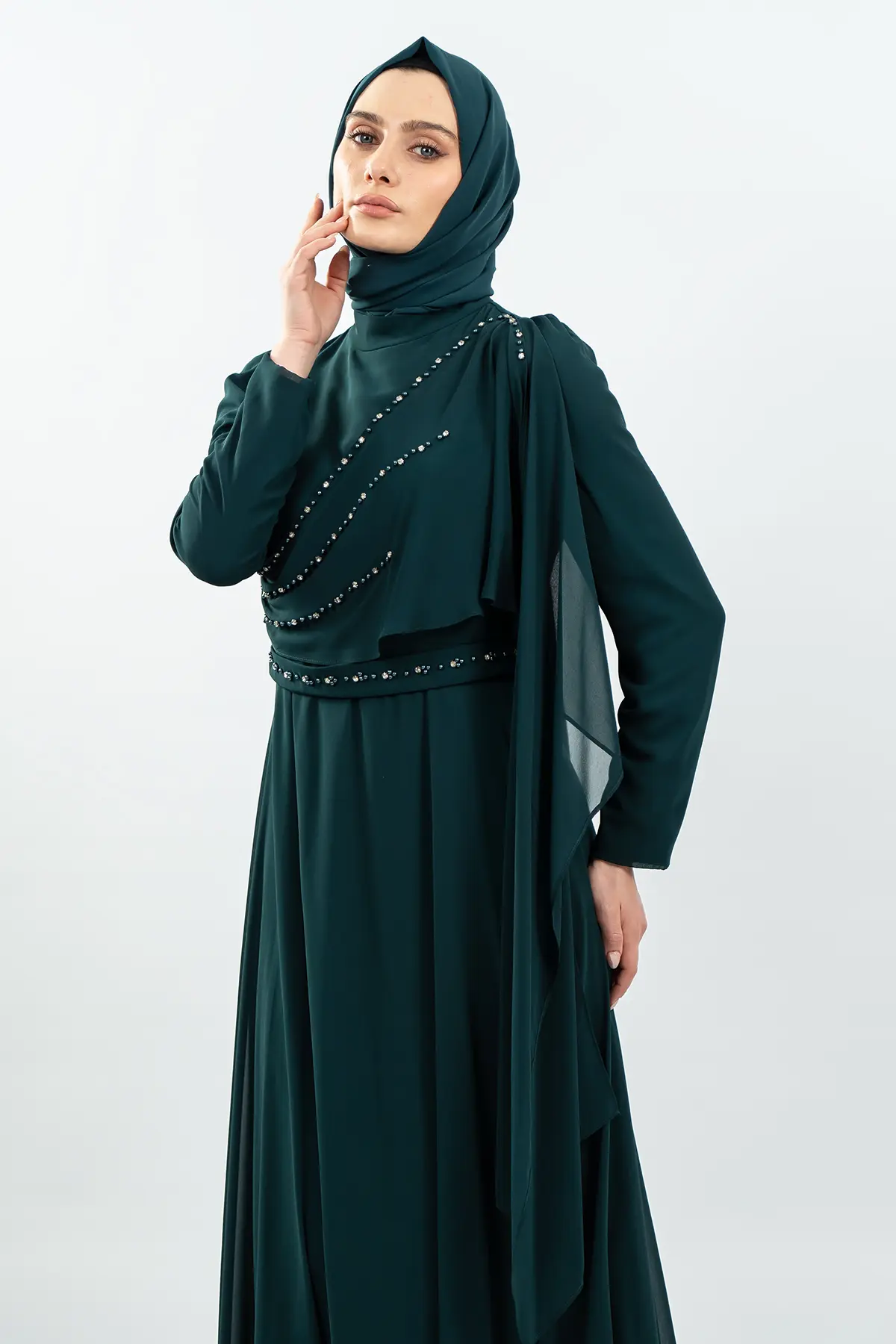 New Haki Color Evening Dress-detail