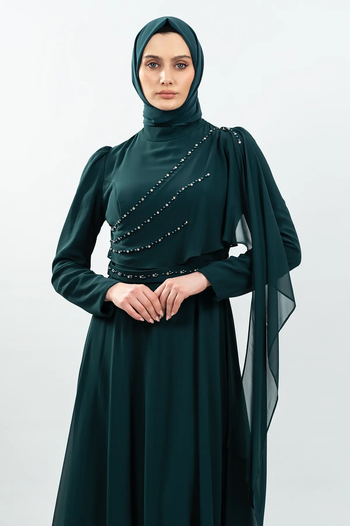 New Haki Color Evening Dress-detail