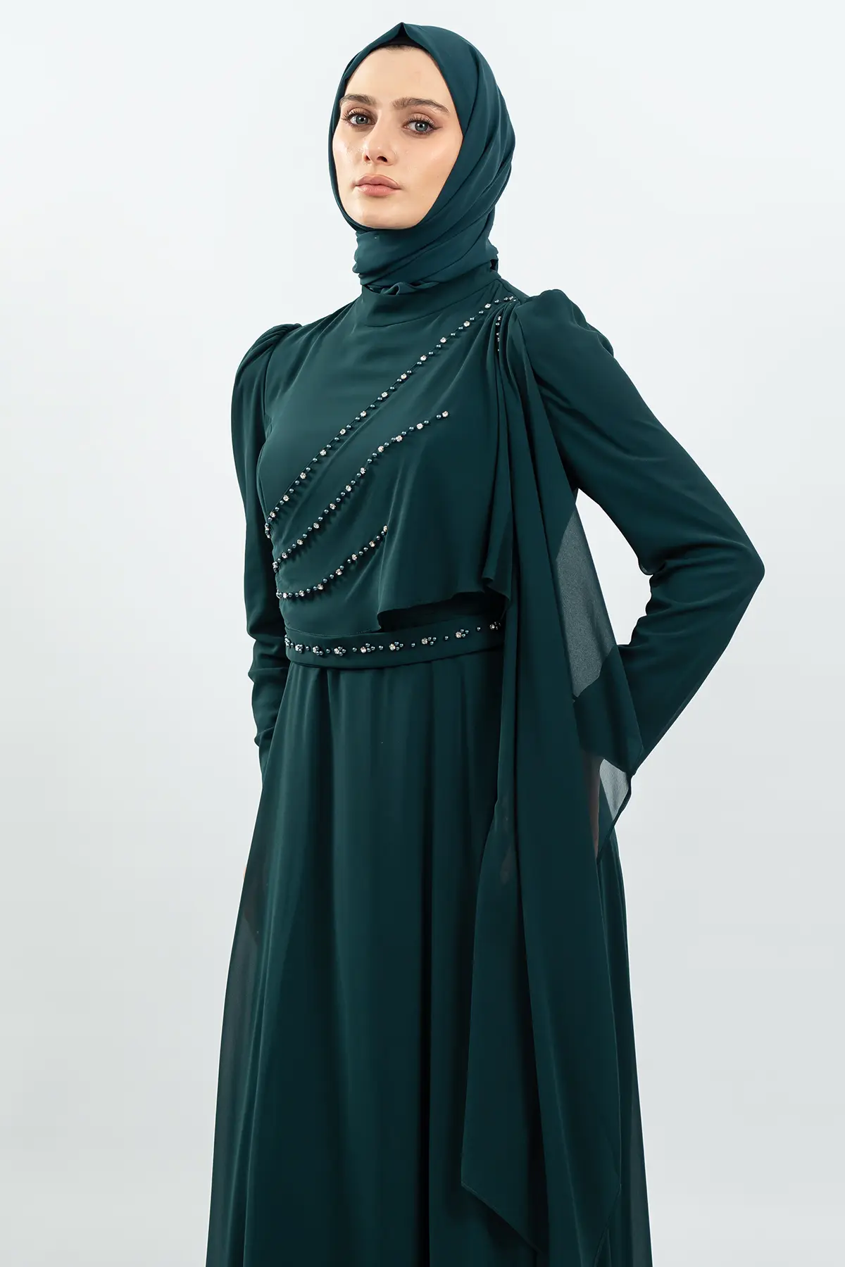 New Haki Color Evening Dress-detail