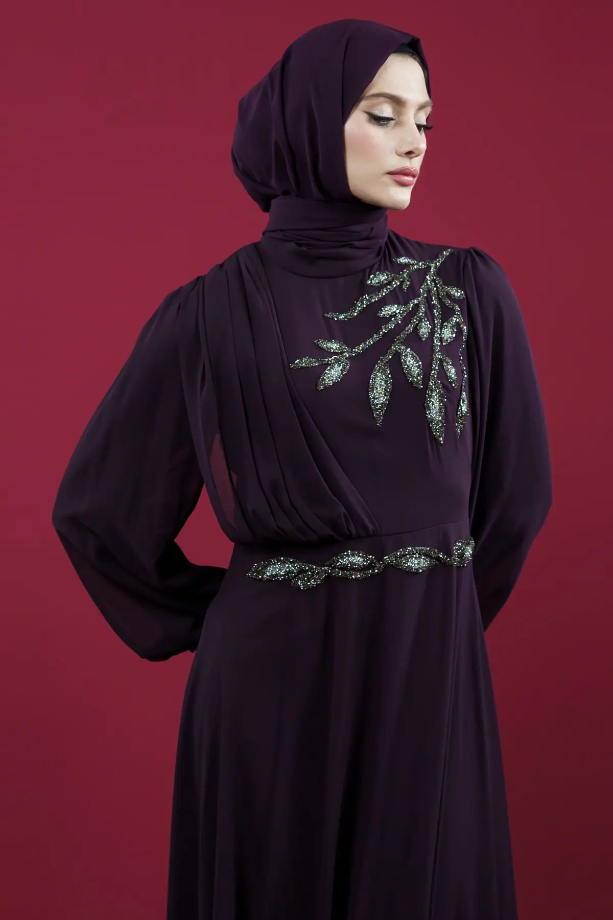 New Purple Evening Dress-detail