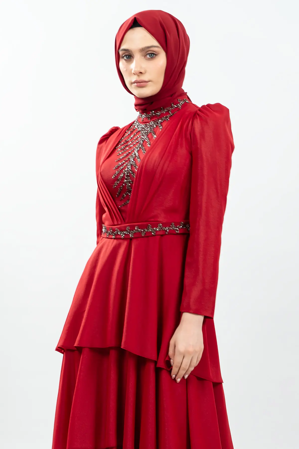 New Red Color Evening Dress-detail