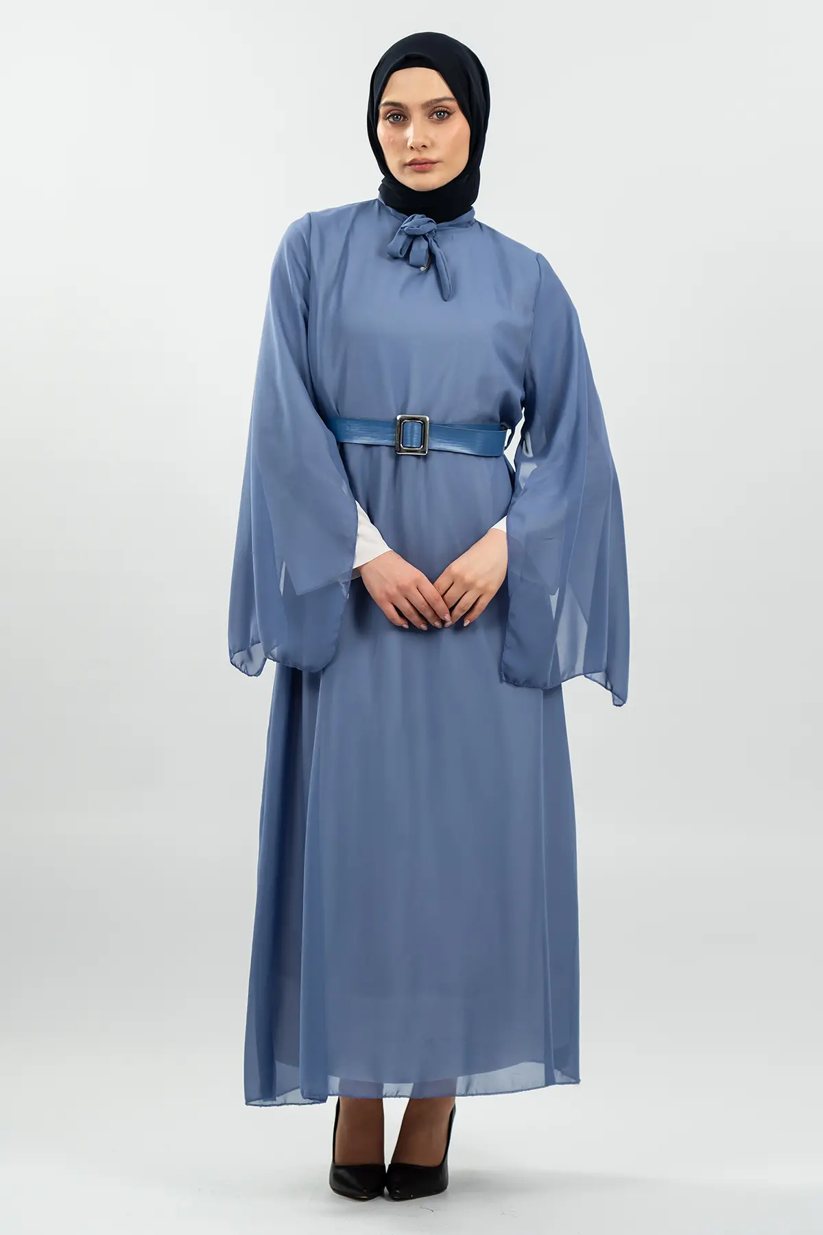 New Season Bat Sleeve Blue Hijab Dress-detail