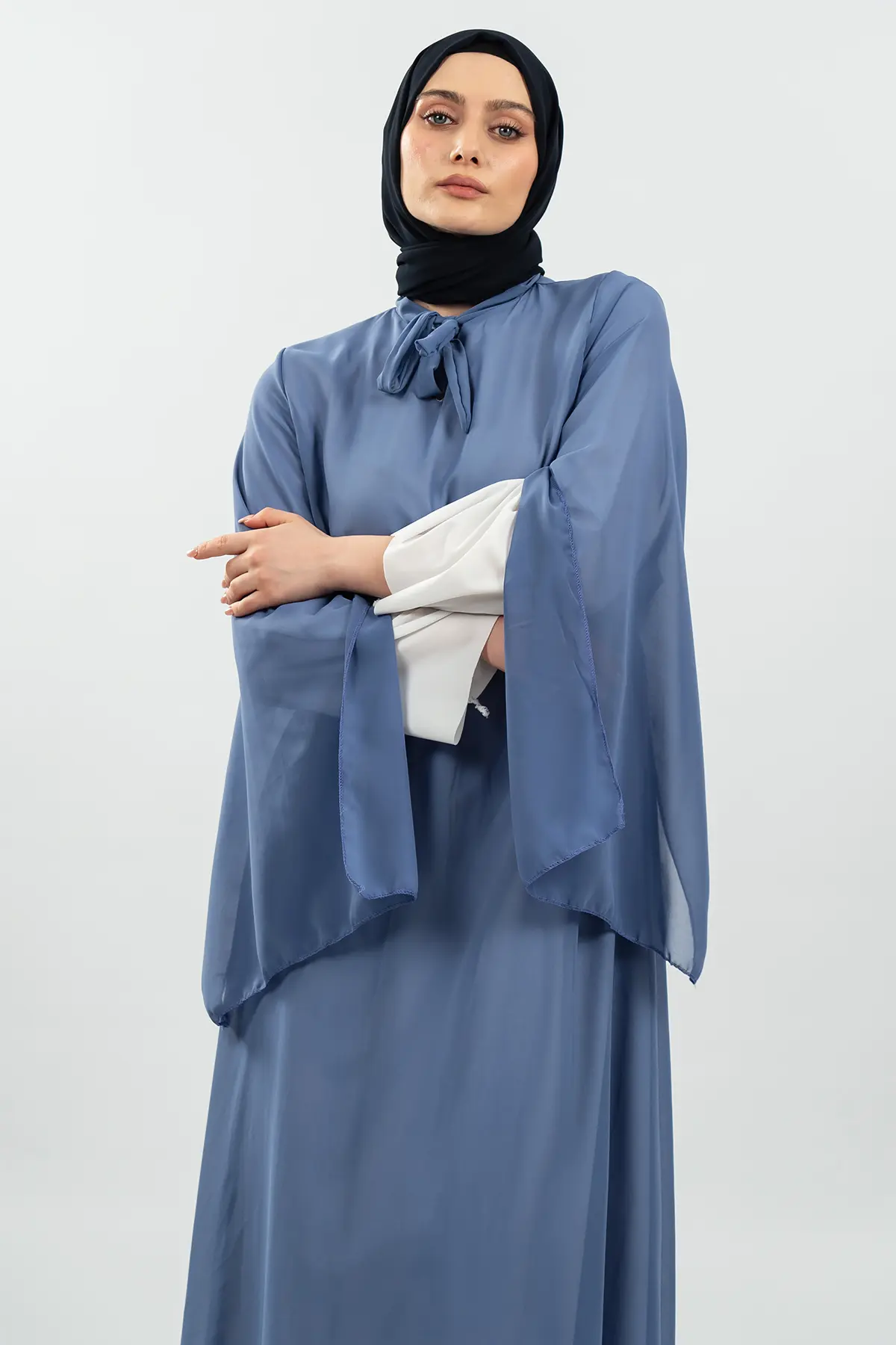 New Season Bat Sleeve Blue Hijab Dress-detail