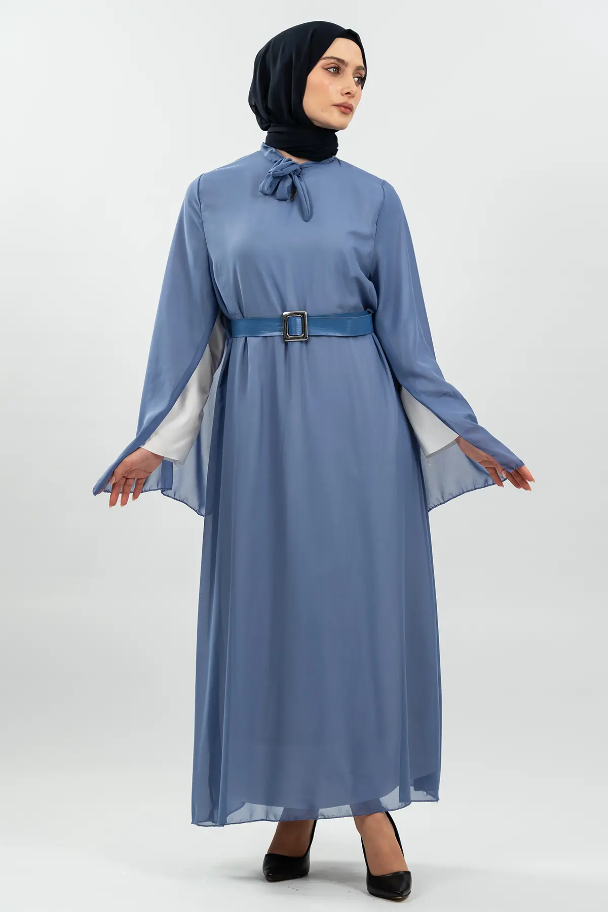 New Season Bat Sleeve Blue Hijab Dress-detail